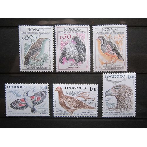 Monaco. Timbres N° 1316 A 1321 (1982). Faune. Oiseaux Du Parc National Du Mercantour