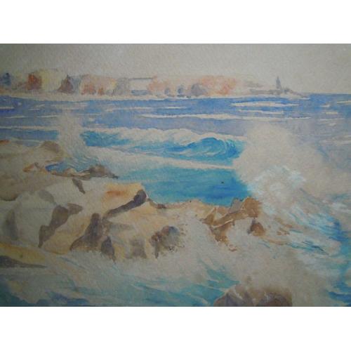 Peinture - Aquarelle Originale Signée Sur Panneau - France, Bandol Dans Le Var Août 1925. Calanques - Provence Alpes Côte D'azur (Toulon) - Paysage Littoral Maritime Côte Mer Méditerranée Plage