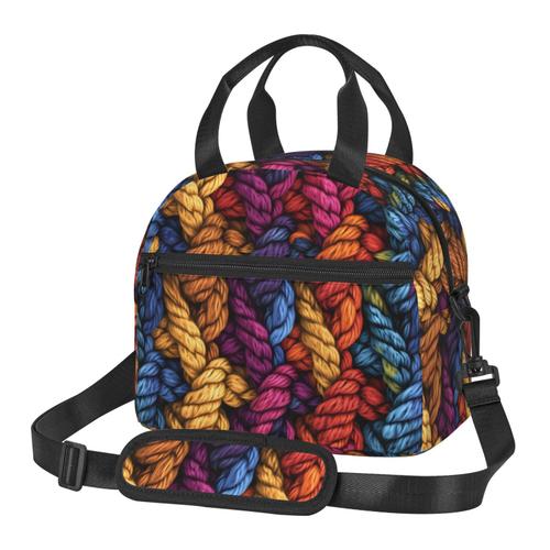 Sac à déjeuner Textiles en tissu de fil à tricoter Sac besace à main avec sangle d'épaule, Sac Fourre-tout Réutilisable pour Enfant, Retour à l'école, Femmes, Garçon, Fille