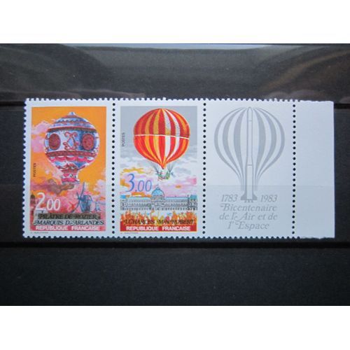 France. Paire De Timbres (2261 Et 2262) Attenant Au Logo N° 2262a (1983). Bicentenaire De L Air Et De L Espace. Premieres Ascensions De L Homme Dans L Atmosphere.