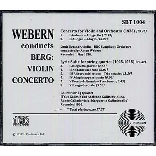 Concertos Pour Violon, Suite Lyrique Krasner, Violon; Bbc Orch.; Dir. Alban Berg - Enr. 1936