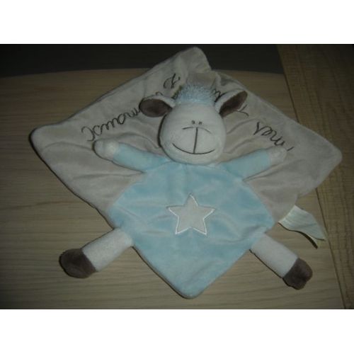 Doudou Plat Mouton Bleu Imprimé Étoile Kimbaloo