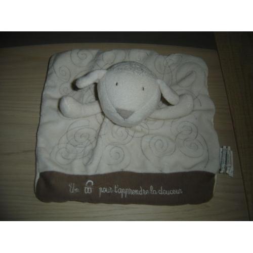 Doudou Plat Mouton Blanc Et Marron Obaibi