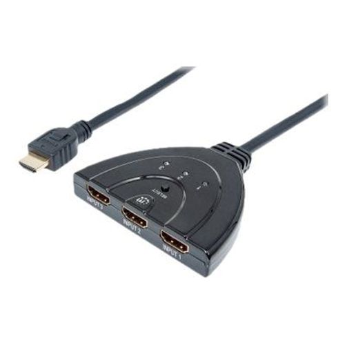 MANHATTAN HDMI-Switch HDMI 1.3b 3 Ports integriertes Kabel Unterstuetzt 1080p-Aufloesung 3D Deep Color Plug and Play