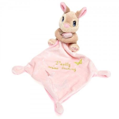 Lapin Panpan Nicotoy Simba Avec Son Doudou Rose Brodé De Papillons & L'inscription "Pretty Miss Bunny" En Doré Disney