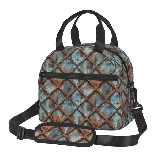 Sac à déjeuner Modèles de texture en métal de fer rouillé Sac besace à main avec sangle d'épaule, Sac Fourre-tout Réutilisable pour Enfant, Retour à l'école, Femmes, Garçon, Fille