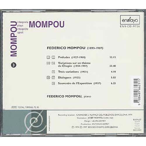 Oeuvres Pour Piano Vol. 3 Federico Mompou, Piano