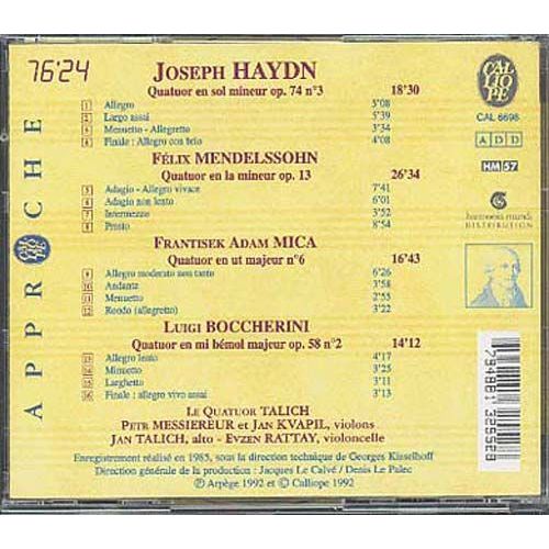 Quatuors A Cordes De Haydn, Boccherini, Mendelssohn & Mica