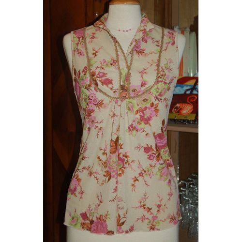 Haut Sans Manches Morgan Beige & Rose T.1