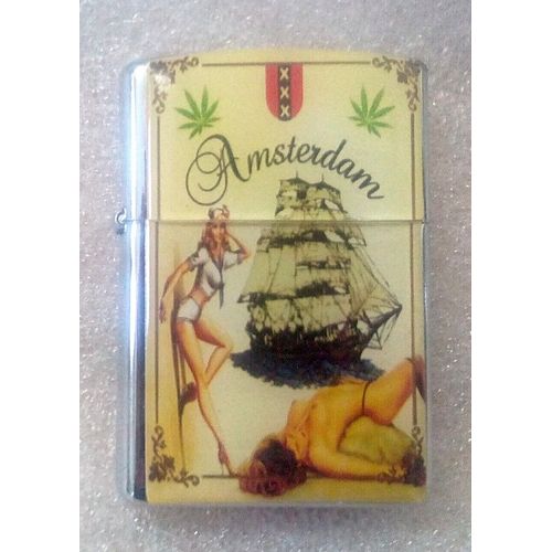 Briquet Tempête À Essence -Réplique De Zippo - Pin-Up Rasta Reagge Amsterdam Pétard Gandja Weed Marie-Jeanne Mauvaises Herbes