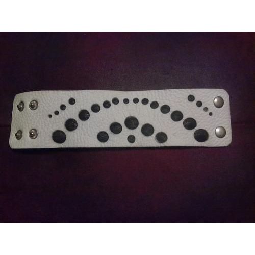 Bracelet Cuir Véritable Blanc Et Noir - 19cm