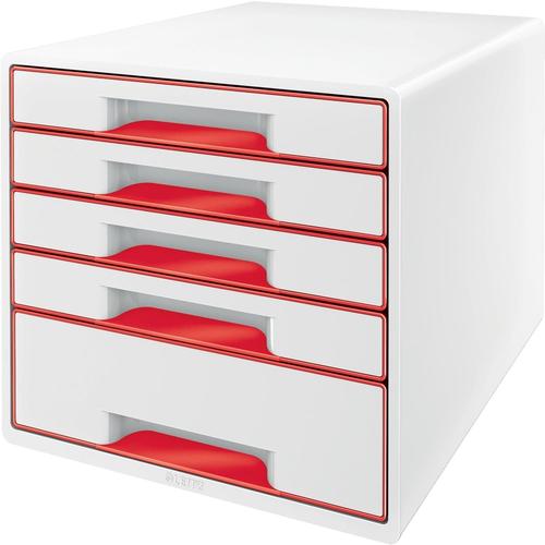 Leitz Bloc De Classement Wow Cube, 5 Tiroirs, Blanc/Rouge