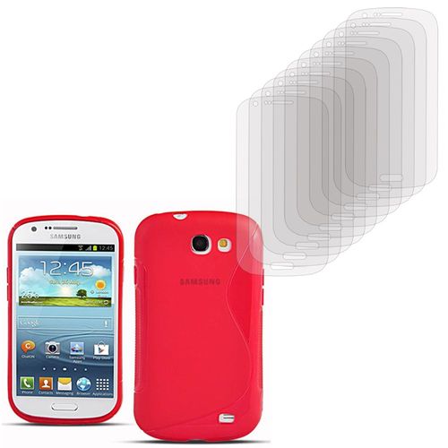 Samsung Galaxy Express I8730: Coque Etui Housse Pochette Accessoires Silicone Gel + 10 Films De Protection D'écran Clear Transparent - Rouge
