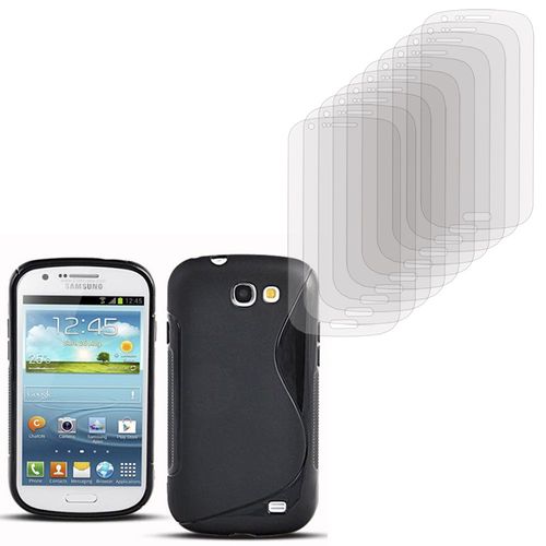 Samsung Galaxy Express I8730: Coque Etui Housse Pochette Accessoires Silicone Gel + 10 Films De Protection D'écran Clear Transparent - Noir