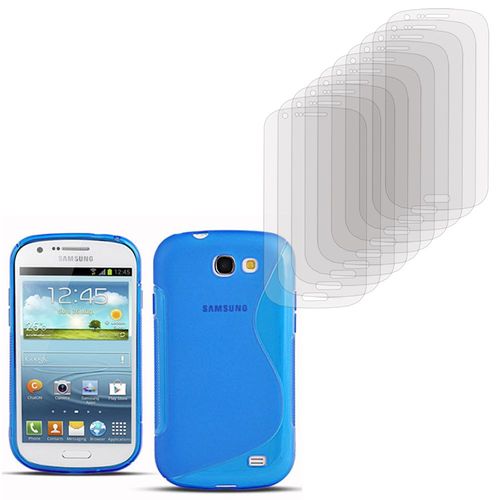Samsung Galaxy Express I8730: Coque Etui Housse Pochette Accessoires Silicone Gel + 10 Films De Protection D'écran Clear Transparent - Bleu