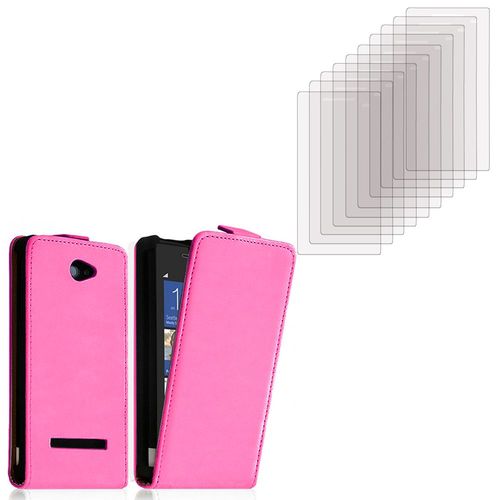 Htc Windows Phone 8s: Etui Coque Housse Pochette Accessoires Cuir Slim Ultra Fine + 10 Films De Protection D'écran Clear Transparent - Rose