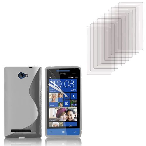 Htc Windows Phone 8s: Coque Etui Housse Pochette Accessoires Silicone Gel + 10 Films De Protection D'écran Clear Transparent - Transparent