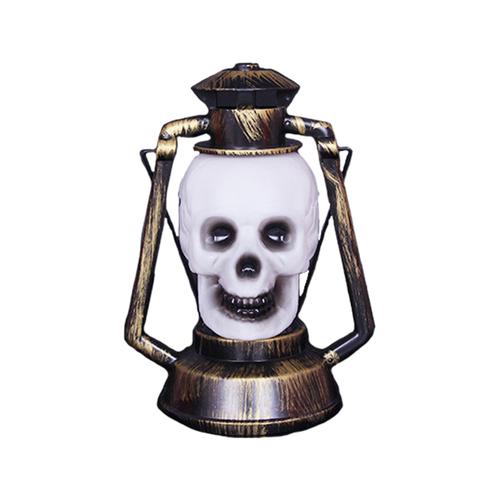 (Le petit crâne est livré avec 3 piles AA) Lanterne portative citrouille d'Halloween chapiteau décoration de scène de festival fantôme ornements décoratifs (19*13 cm) Matériau : PVC + composants électroniques