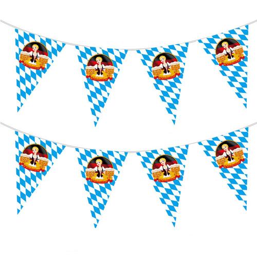 Drapeau triangulaire décoratif extérieur Oktoberfest Allemagne Munich Drapeau triangle bleu Oktoberfest 8 mètres de long (30*20 cm/longueur 8 m/25 feuilles par ficelle) (emballage : 30*20*5 cm 200 g (sac opp) matériau : papier bleu C)