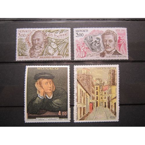 Monaco. Timbres N° 1389 A 1392 (1983). Serie "Les Arts" Anniversaires De Naissance D Artistes Celebres.