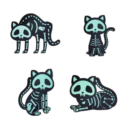 (Lot minimum de 13 ensembles) 4 pièces Halloween logo de chat noir qui brille dans le noir décoration de cour effrayante carte de pelouse d'animal de jardin lumineux avec 8 bâtons de sol
