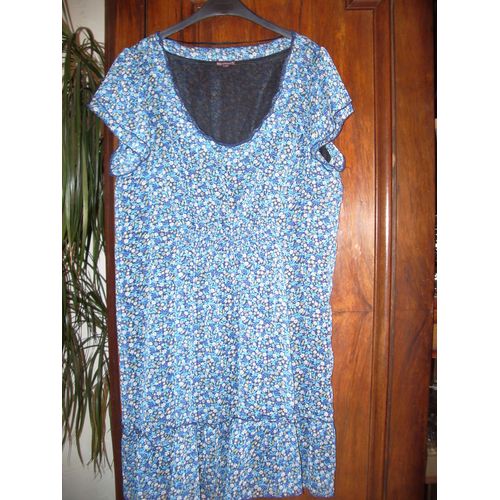 Robe Blanche Porte Fleurie Tons Bleus Taille 40 Très Féminine