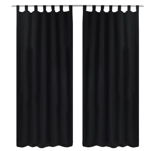 2 Pcs Rideau À Passant Micro Satin Noir 140 X 225 Cm