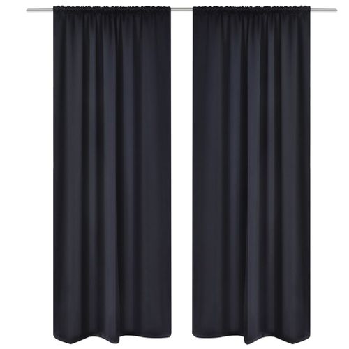 2 Pcs Rideau Blackout Occultant Noir Tête À Fente 135 X 245 Cm