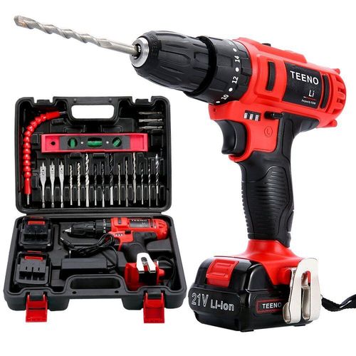TEENO Perceuse visseuse a percussion sans fil PSR 21V+2 Vitesses+ 2 batteries