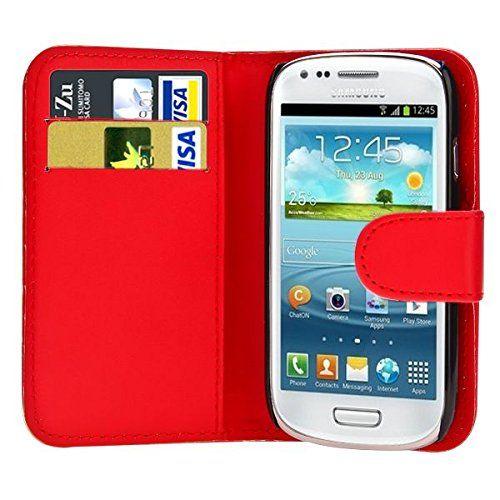 Etui Housse Coque Portefeuille Porte Cartes À Rabat Latéral Pour Samsung Galaxy S3 Mini I8190 - Rouge