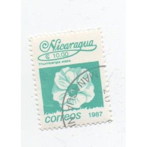 Timbre Oblitéré Nicaragua Fleur Plante Thumbergia Alata 