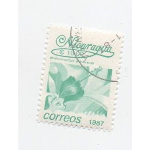 Timbre Oblitéré Nicaragua Fleur Plante Malvaviscus 
