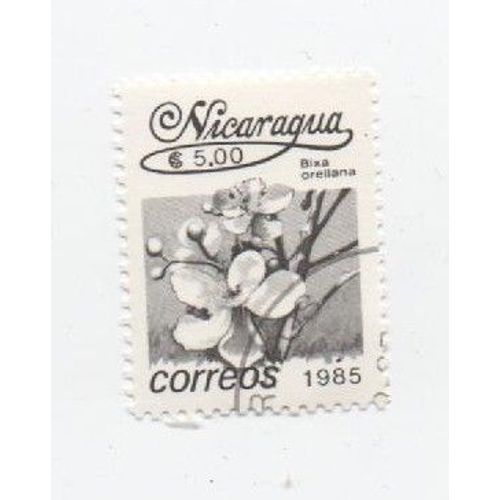 Timbre Oblitéré Nicaragua Fleur Plante Bixa Orellana
