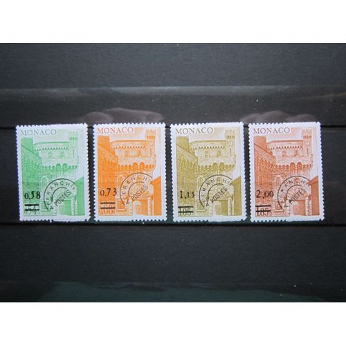 Monaco. Timbres Preobliteres N° 50 A 53 (1978). Timbres De 1977 Avec Nouvelle Valeur En Surcharge. Tour De L Horloge Avec Surcharge Affranchi Postes