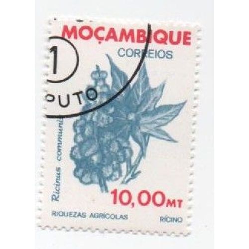 Timbre Mozambique Fleur Plante Ricino Ricinus Correios Oblitéré