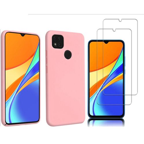 Coque Silicone Couleur Rose + 2 Verres Trempes Pour Xiaomi Redmi 9c / 9c Nfc Little Boutik®
