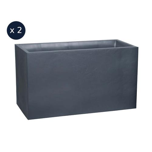 Lot de 2 Jardinières Muret Volcania effet pierre - 99,5 x 39,5 x 60 cm - 116 L - Gris anthracite