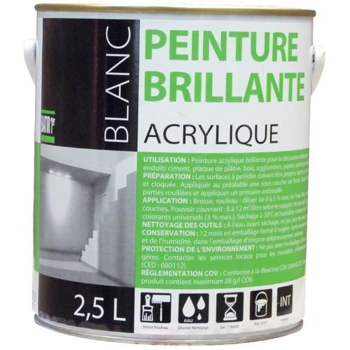 Peinture Batir 1er acrylique Reca - Boîte 2,5 l - Brillant - Blanc