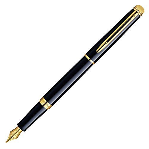 Waterman Hémisphère Stylo Plume Pointe Fine Laque Noir Attributs Dorés