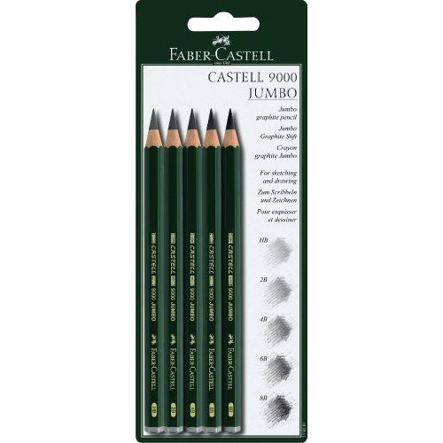 Faber-Castell 119397 Pack De 5 Crayons Graphite Jumbo 9000 Hb, 2b, 4b, 6b, 8b