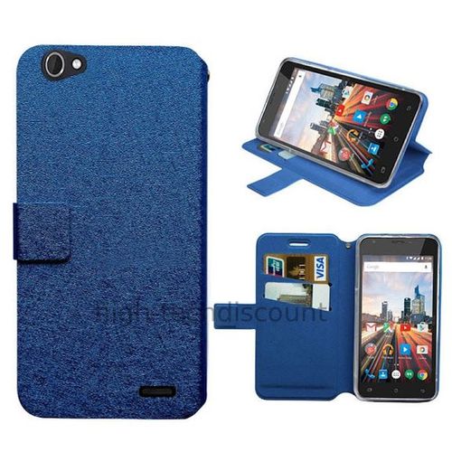Housse Etui Coque Pochette Portefeuille Pour Archos 55 Helium Plus + Film Ecran - Bleu