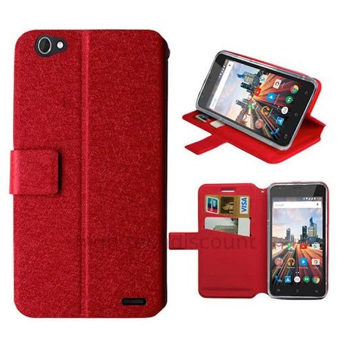 Housse Etui Coque Pochette Portefeuille Pour Archos 55 Helium Plus + Film Ecran - Rouge