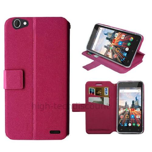 Housse Etui Coque Pochette Portefeuille Pour Archos 55 Helium Plus + Film Ecran - Rose