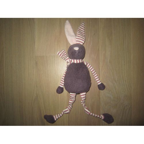 Grand Doudou Lapin Boutchou Monoprix 45 Cm Mauve Rose Violet Rayé