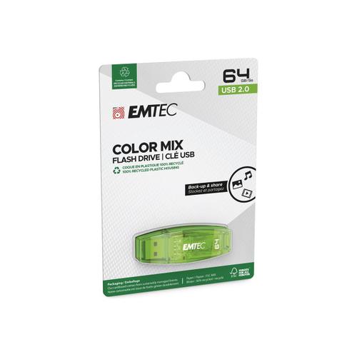 Clé USB 2.0 EMTEC C410 Color Mix 64 Go Vert