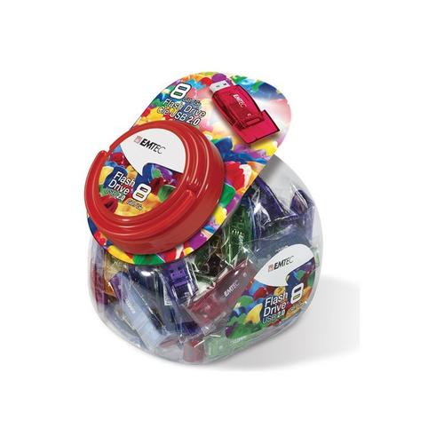 EMTEC C410 Color Mix Candy jar - Clé USB - 8 Go - USB 2.0 - bleu, jaune, violet, rouge, vert (pack de 80)