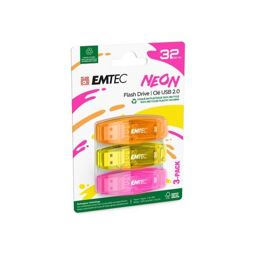 EMTEC C410 Neon - Clé USB - 32 Go - USB 2.0 - jaune, orange, rose (pack de 3)