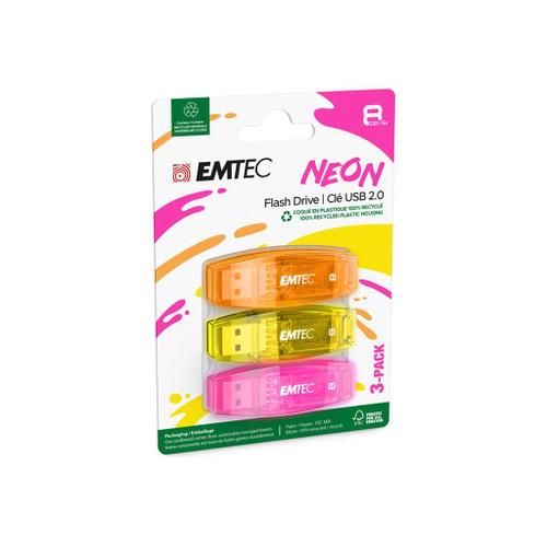 EMTEC C410 Neon - Clé USB - 8 Go - USB 2.0 - jaune, orange, rose (pack de 3)