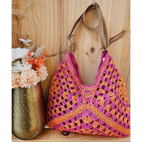 sac crochet en raphia multicolore fait mains