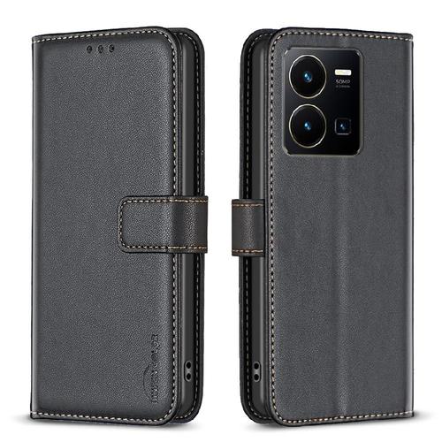 Étui Pour Vivo Y35 4g Multi-Couleur Étui En Cuir Fente Multi-Carte Portefeuille Affaires - Noir